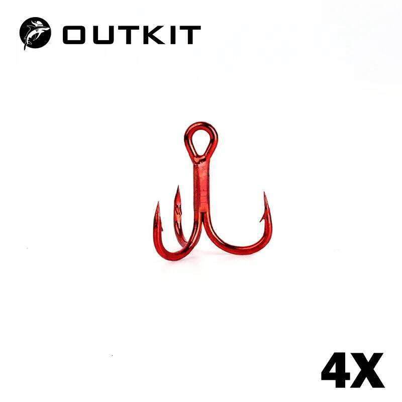 OUTKIT 10pcs 4x Strong Super Sharp Round Hook Antirust High Carbon Steel 2 4 6 8# Sea Treble Hooks Fishing Tackle Z260228