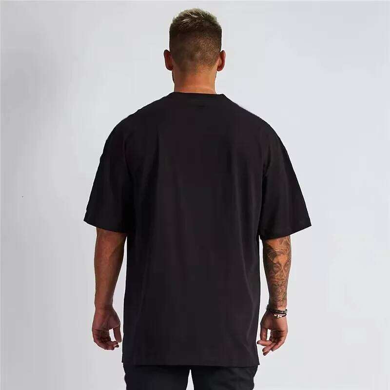 High-quality men's T-shirt 100% cotton solid basic casual clothing oversized half-sleeved black and white C260228 - view 3
