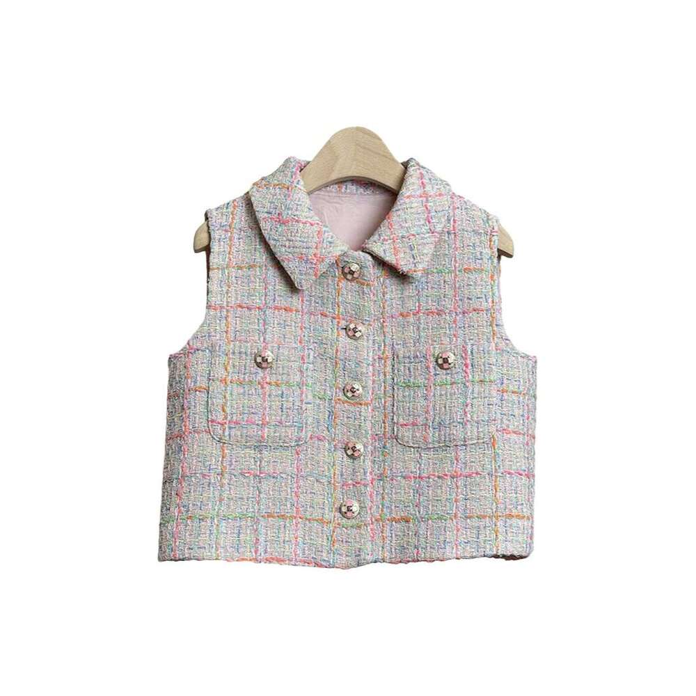 2026 autumn/winter new Japanese style r27 a27 coarse a27 floral collar designer sleeveless colorful plaid pattern versatile women's coat