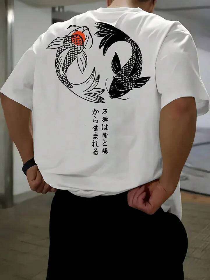Koi Harajuku Pattern Japanese Men T-shirt Summer Casual Pure Cotton Y2K Street Retro Daily Simple Loose Fitness Run Short Sleeve C260228 - view 6