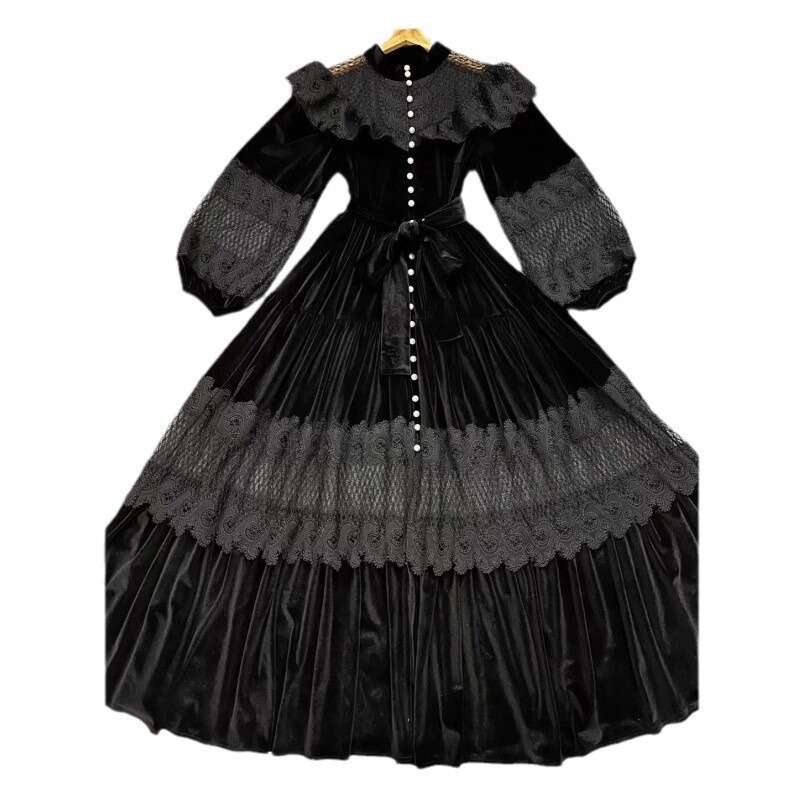 2026 Autumn/Winter European Women's Collection Exquisite Design Exquisite Lace Velvet Splicing Luxurious a3 Elegant Long Skirt