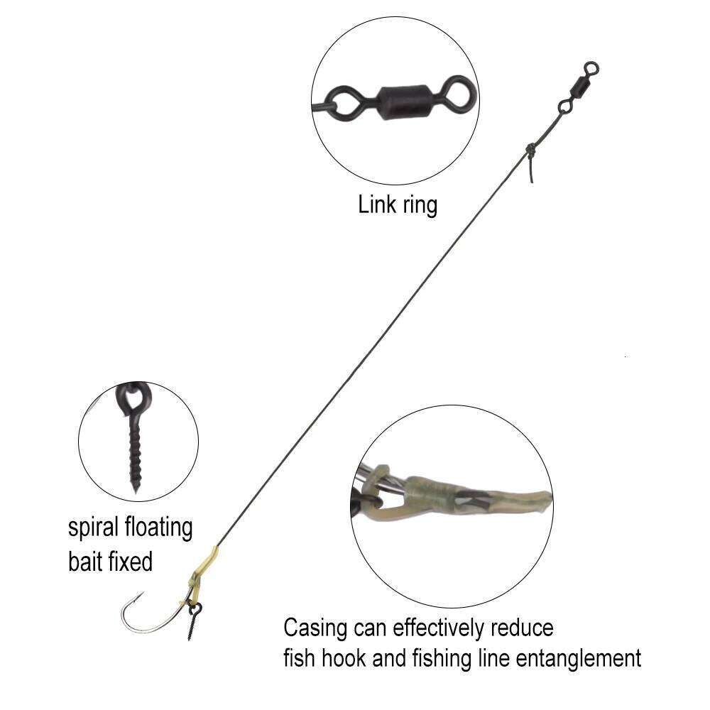 FTK 6PCS Hook With Bait Screw/Ring Swivel Strong Curve Shank Rig For Carp Fishing Accessories Tackle Z260228