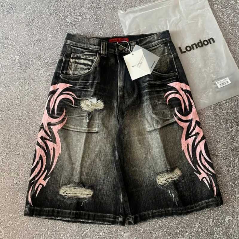 High Street Stampa Personalizzata Strappato Varietà Pantaloncini Di Jeans Oversize Casual Boypunk Rock Fashion Y2K Pantaloncini Da Basket Popolari Z-image