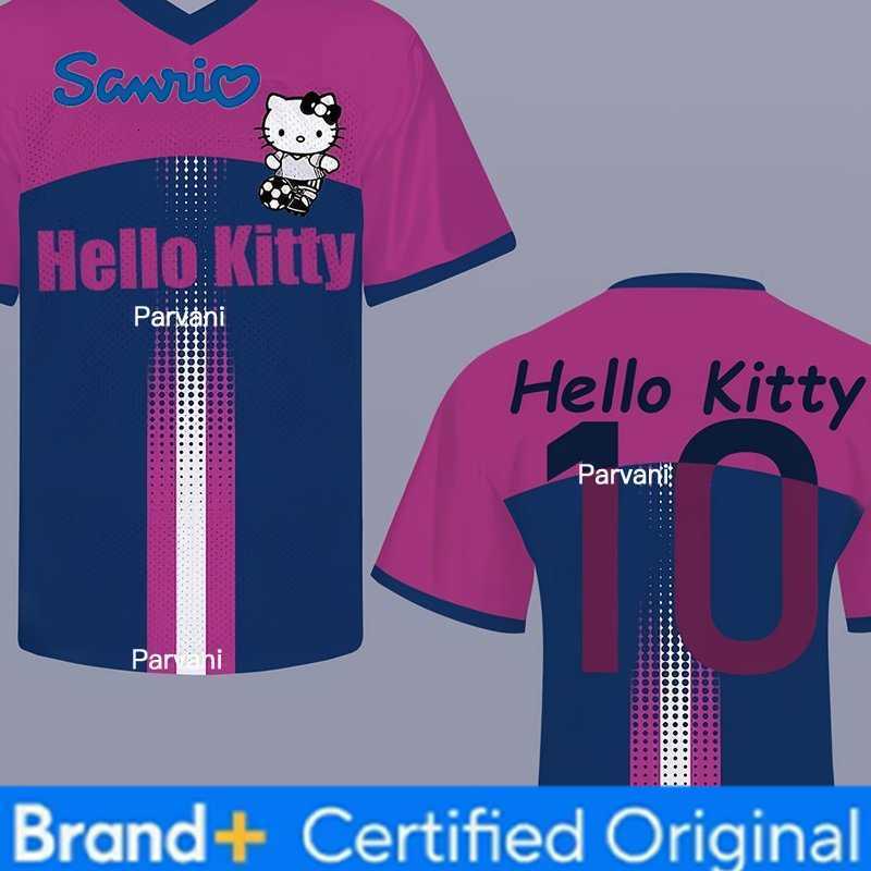 Sanrio 2026 Hello Kitty V-neck Special Edition Football Jersey Casual Sport Short Sleeve Harajuku Loose Tshirt Streetwear Kids/Adults H260228