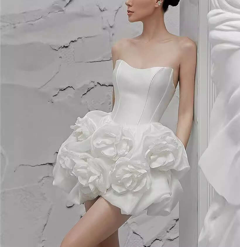 a3 2026 new designer fashion brand fishbone corset with 3D floral decoration fluffy mini skirt