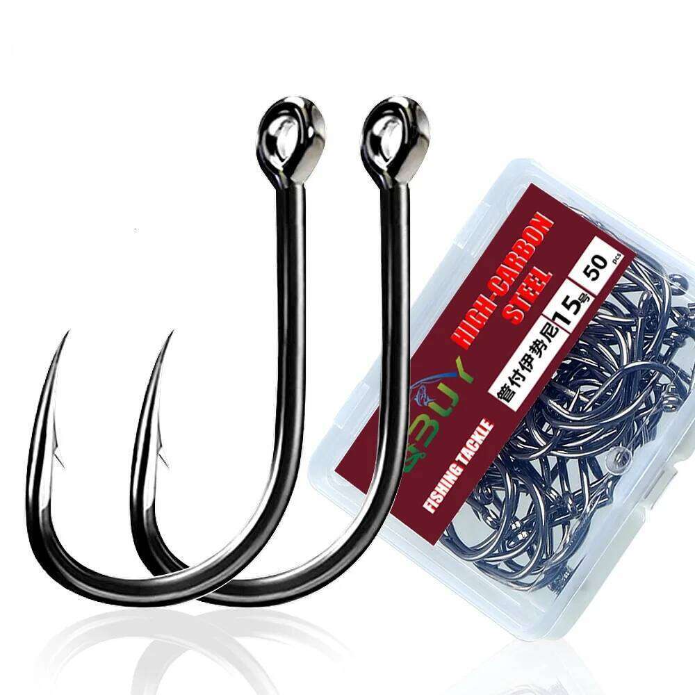 50Pcs-200Pcs Strong Sharp Needle Point Barbs Ringed Eye Saltwater Fishing Octopus Carp Hook Z260228