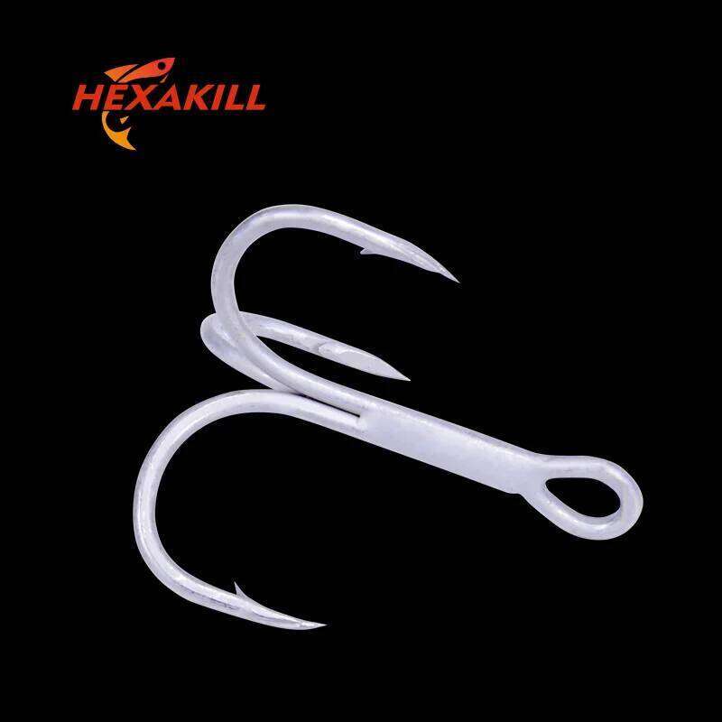 Hexakill 20/10pcs Tin/Black Nickel round bent treble Hooks Sharp 2X Super Strong High Carbon Steel fork three claw hook Z260228