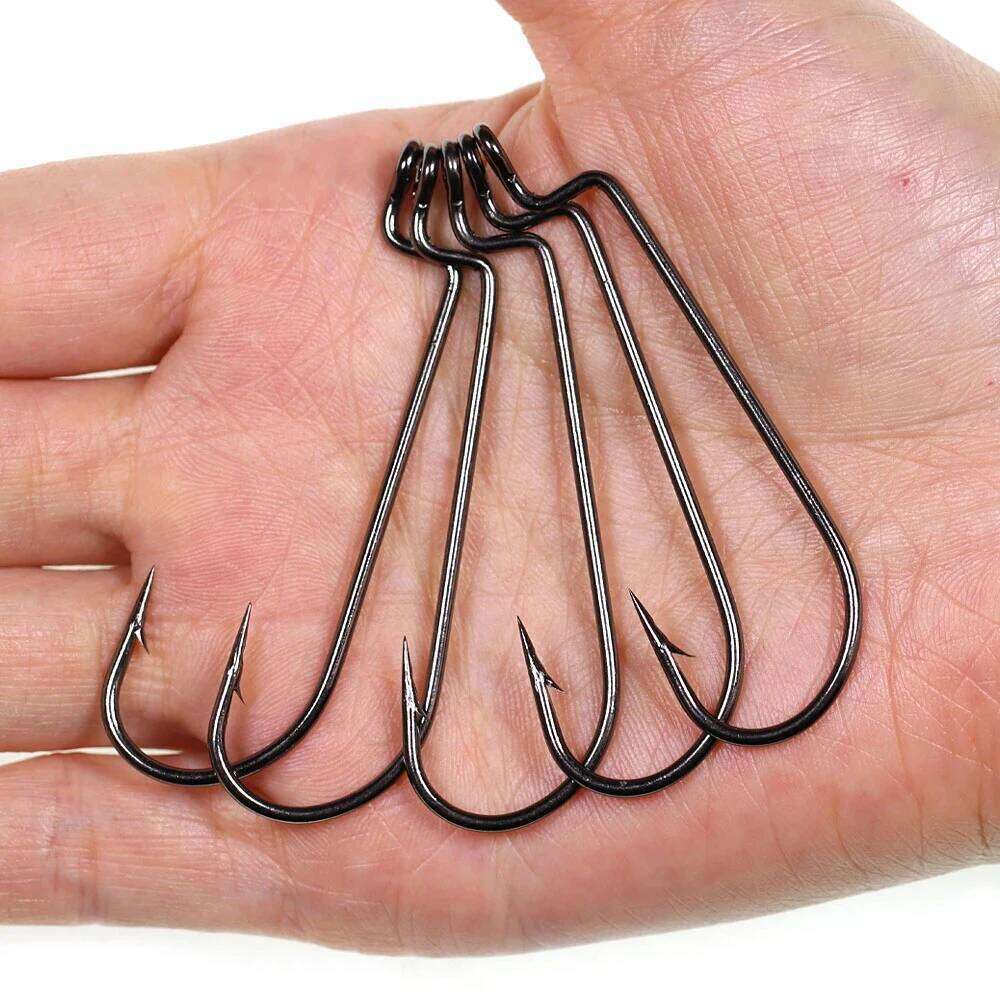 Wifreo 20PCS High Carbon Steel Soft Bait C Offset Shank Worm Hook Jig Rig Fishing Size 6 4 2 1 1/0 2/0 3/0 4/0 Z260228