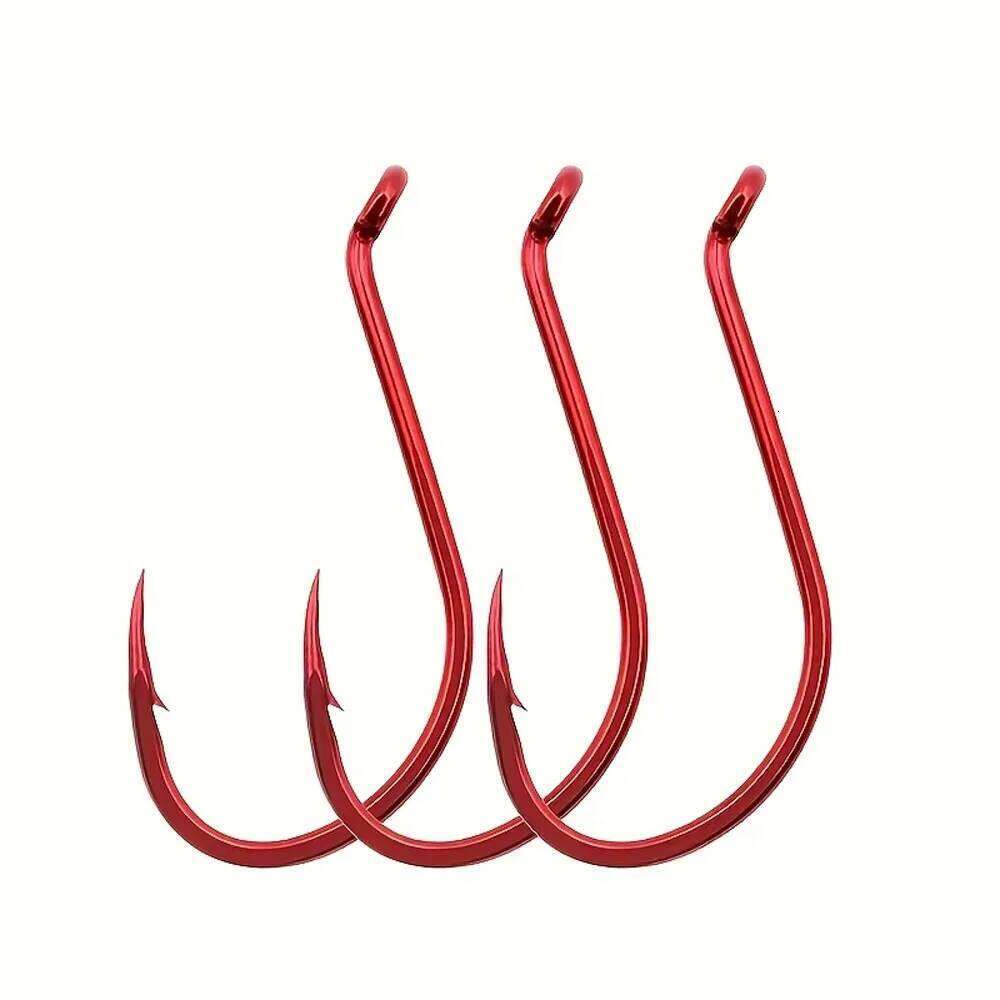 25pcs/box high-strength hooks, red octopus hooks with eyes and barbs, outdoor fishing tackle Z260228