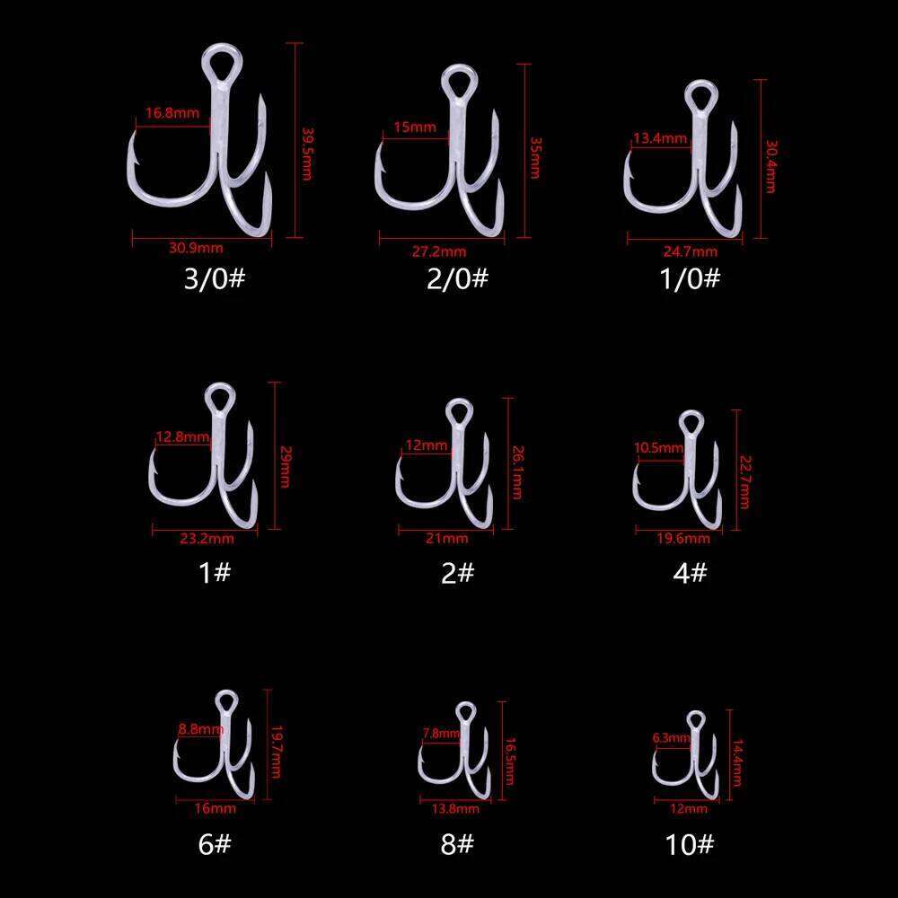 Hexakill 20/10pcs Tin/Black Nickel round bent treble Hooks Sharp 2X Super Strong High Carbon Steel fork three claw hook Z260228