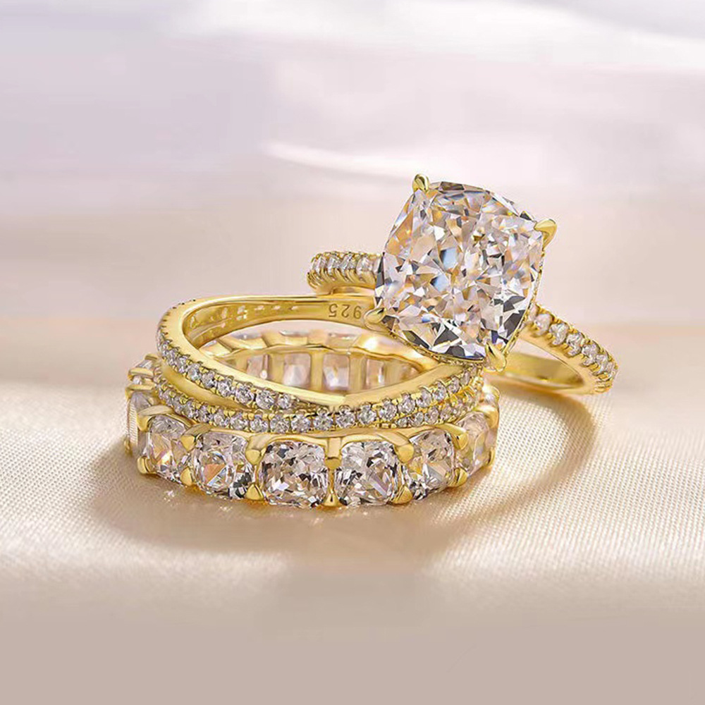 Choucong Ins Top Sell Wedding Rings Luxury Jewelry Genuine 100% 925 Sterling Silver Cushion Shape White Topaz CZ Diamond Elegant Party Women Couple Ri