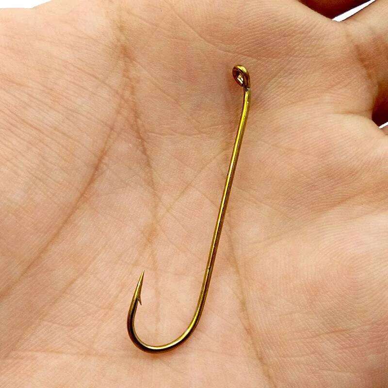 100Pcs 79580 High Carbon Steel Hooks Gold Color Long Shank Streamer Dry Fly Tying Fishing Hook For Jig Size 2 4 6 8 Z260228