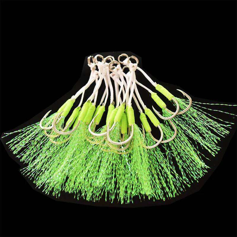 5pcs / Bag Szie 10 To 20 Luminous High-carbon Steel Slow Jigging Assist Double Fishing Hooks For Salt Water Z260228