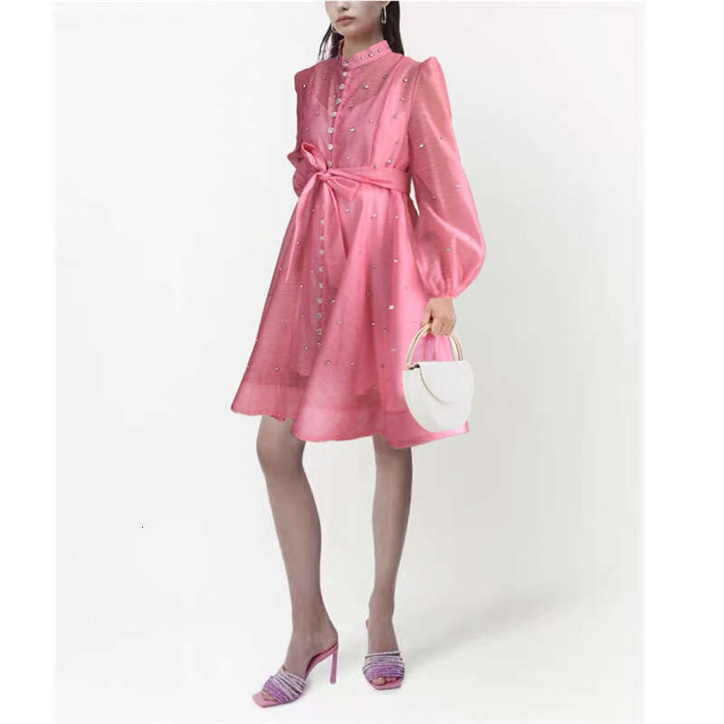 2026 spring/summer A1 new niche heavy-duty three-dimensional bead single breasted lace up elegant dress