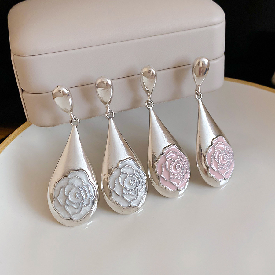 Silver needle oil-drip flower drop earrings, unique sweet, elegant earrings with a light luxury and high-end feel, niche design - view 9