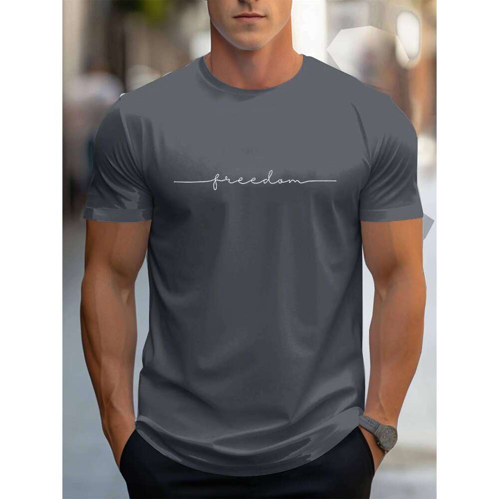 Men's 100% cotton summer fashionable casual loose plus size freedom graphic printed sports round neck short sleeved T-shirt top C260228 - view 7