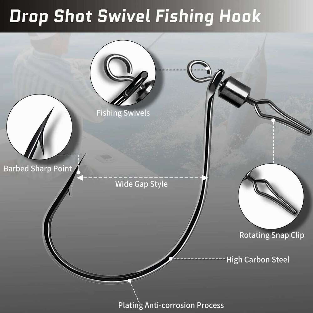 FishTrip Drop Shot with Barrel Snap 30pcs Fishing Swivel In-line DropShot Rig Soft Lure Worm Hook for Carp Bass Z260228