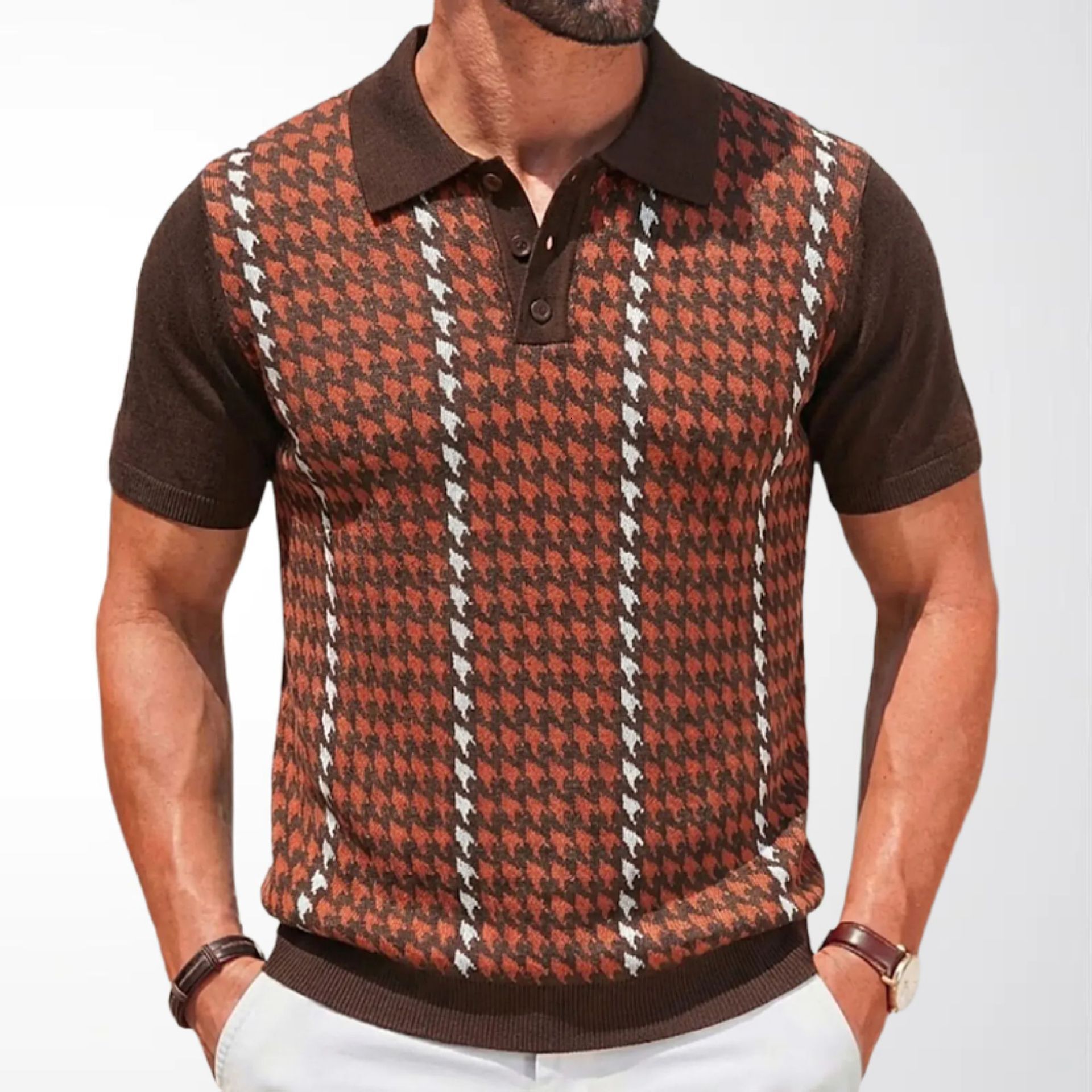 Luxury Brand Designer Clothes Men's Fashion European And American Summer High-End Cool Silk Knitwear Houndstooth Jacquard Business Polo Shirt Sy0