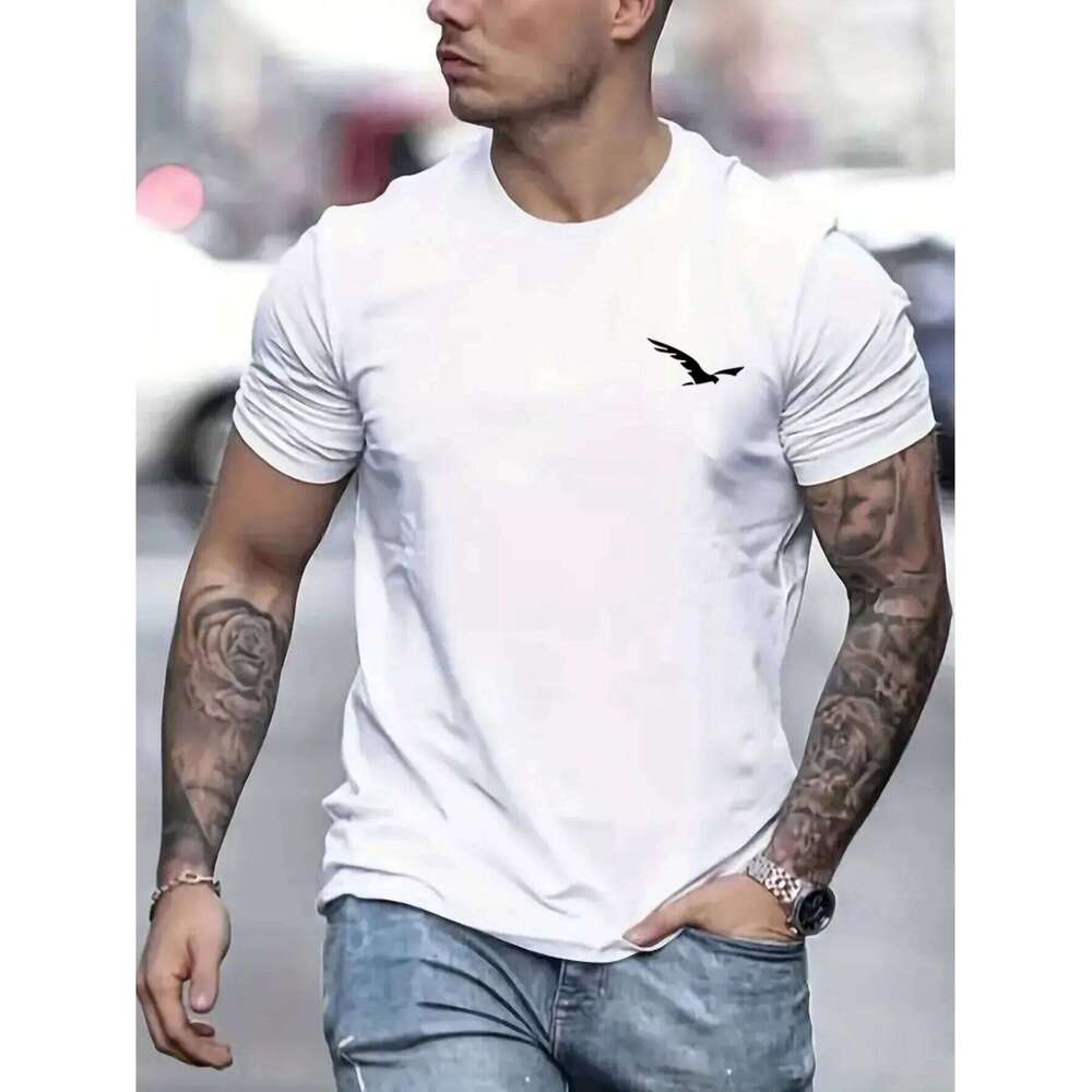 Men's 100% cotton summer loose Bird Graphic printed slim fit casual sports round neck short sleeved T-shirt top C260228 - view 6
