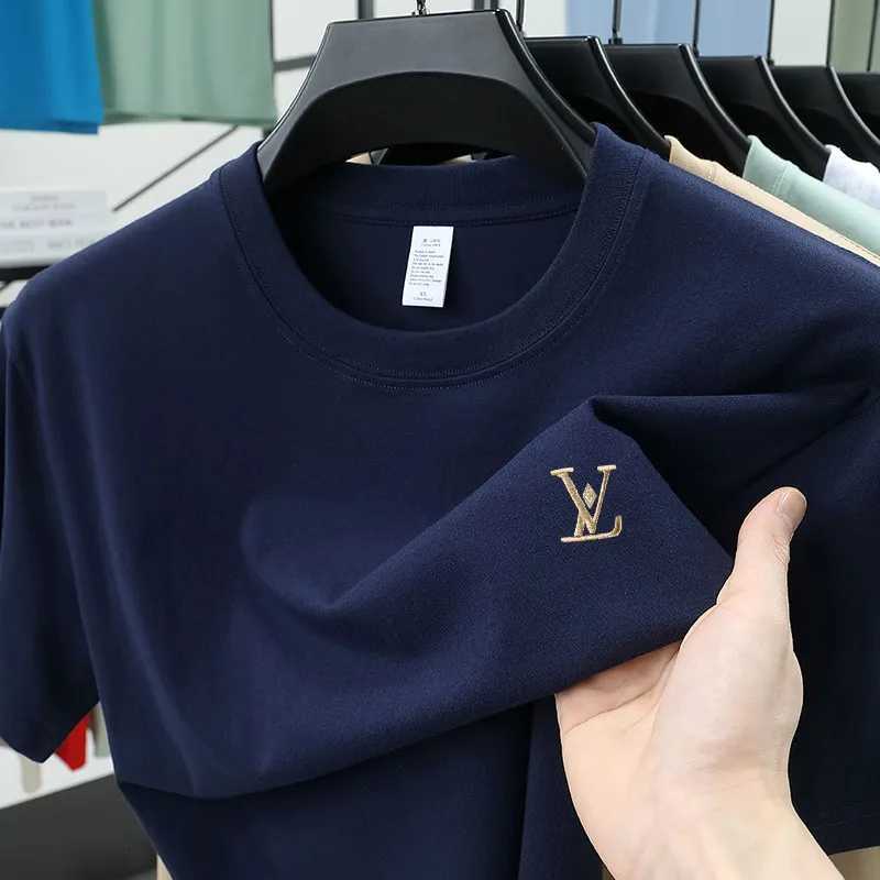 Men's Pure Cotton Round Neck T-Shirt 2026 Summer High Grade Large Size All Match Short Sleeve TopT260228