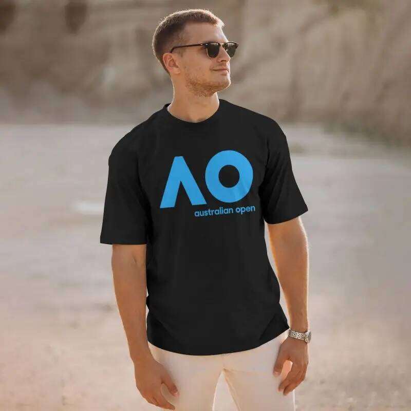 Australian Open AO Print Black T-shirt Men Large Size Casual T-shirts Summer Cotton Short Sleeve Tops Tees Streetwear C260228 - view 5