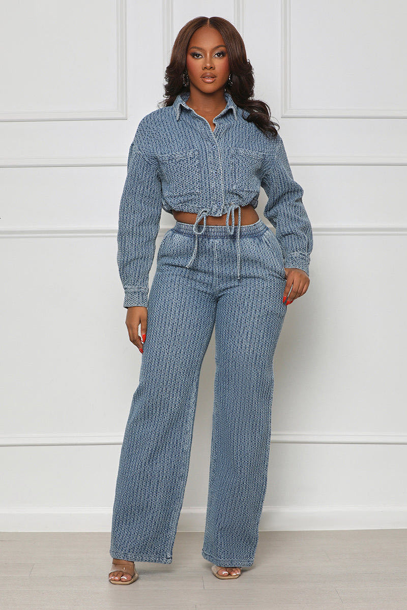 DEAT Autumn Arrivals Long Tassel Sleeve Single Button Denim Short Jackethigh Waist Full Jeans Two Piece Set Women MK359 210331