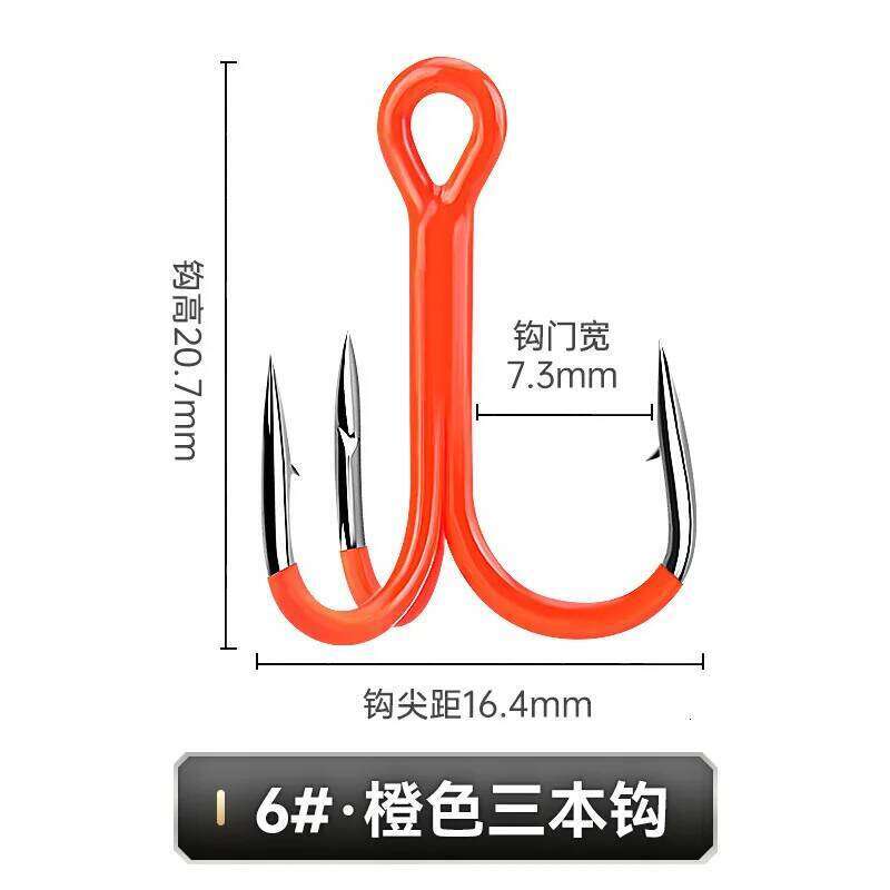 Fishing Treble Hook Orange UV Paint High Carbon Steel Hooks with Barb Lot 10 Pieces SALE Z260228