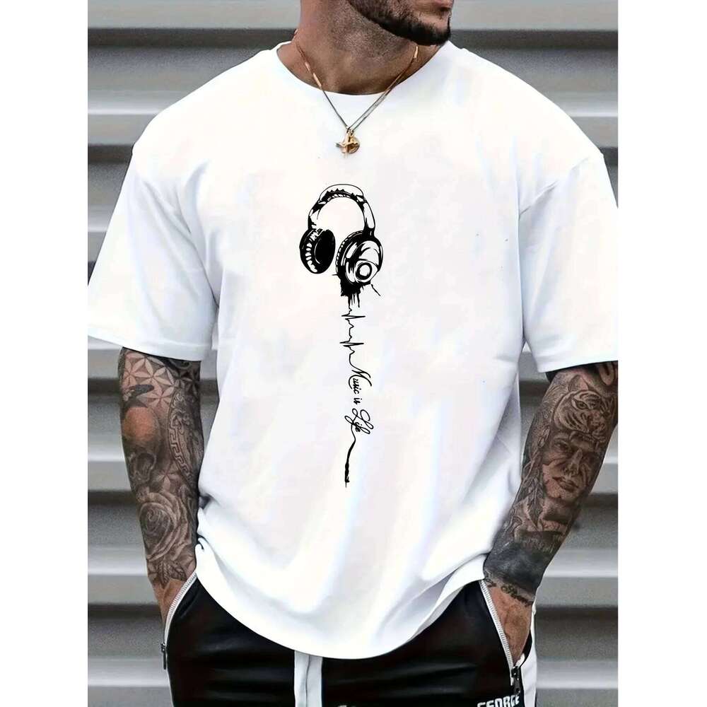 Auricolari Estivi Da Uomo Con Stampa Di Lettere, T-Shirt Gi…