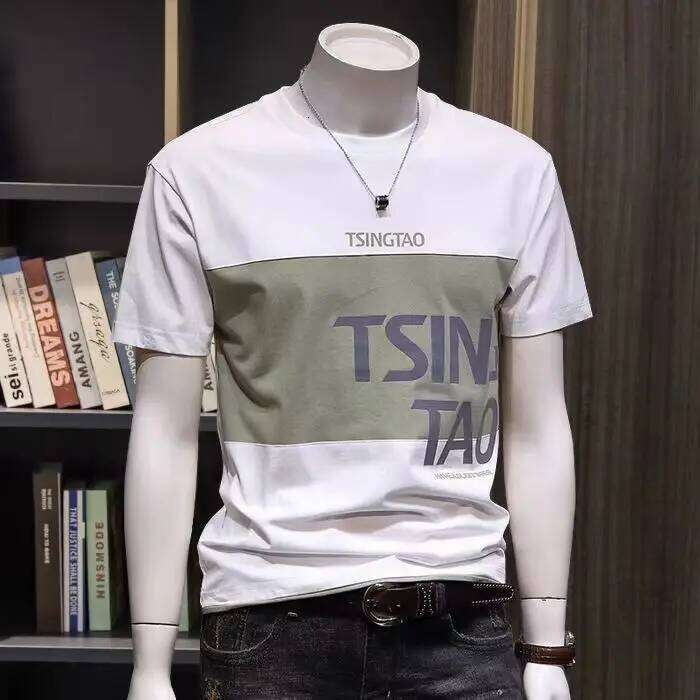 Men's Short Sleeve T-Shirt New Fashion Korean Style Letter Print Color Block Casual Top C260228 - view 5
