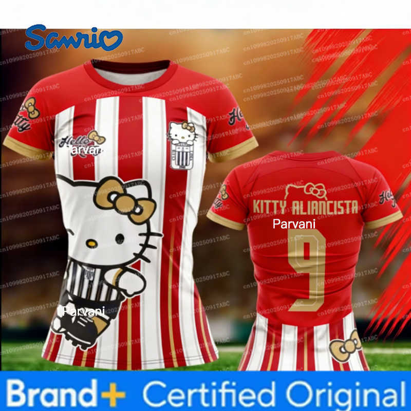 Sanrio Kid TshirtNew Hello Kitty Soccer Jersey T-shirt Sports Training Breathable Jersey Summer Girls Short Sleeve Jersey Women T-shir H260228