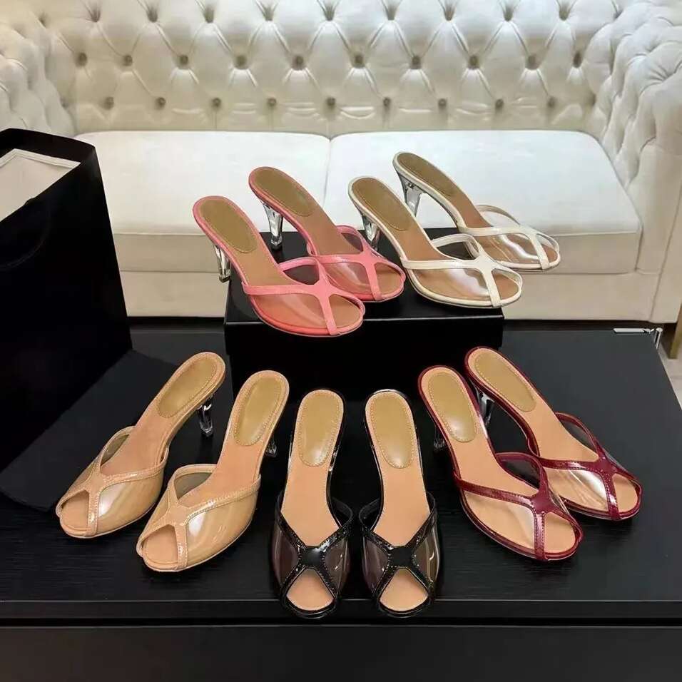 Top 10 a quality mesh Stiletto heels slippers High heels sandals heel slides Fish mouth open toes Clear heel Luxury shoe designer heels wed even dress sexy woman shoes