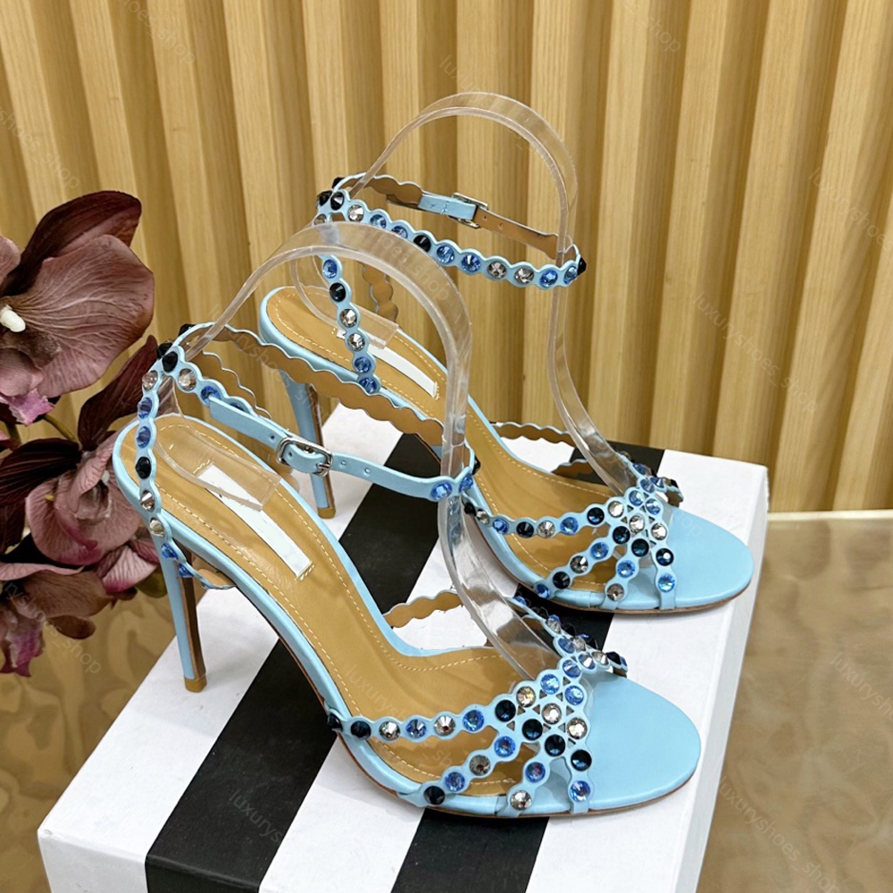10ATop quality rhinestone Stiletto heel sandals clear PVC high crystal ball open toes High heels womens Luxury designer fashion Style heeled shoes 105mm With box