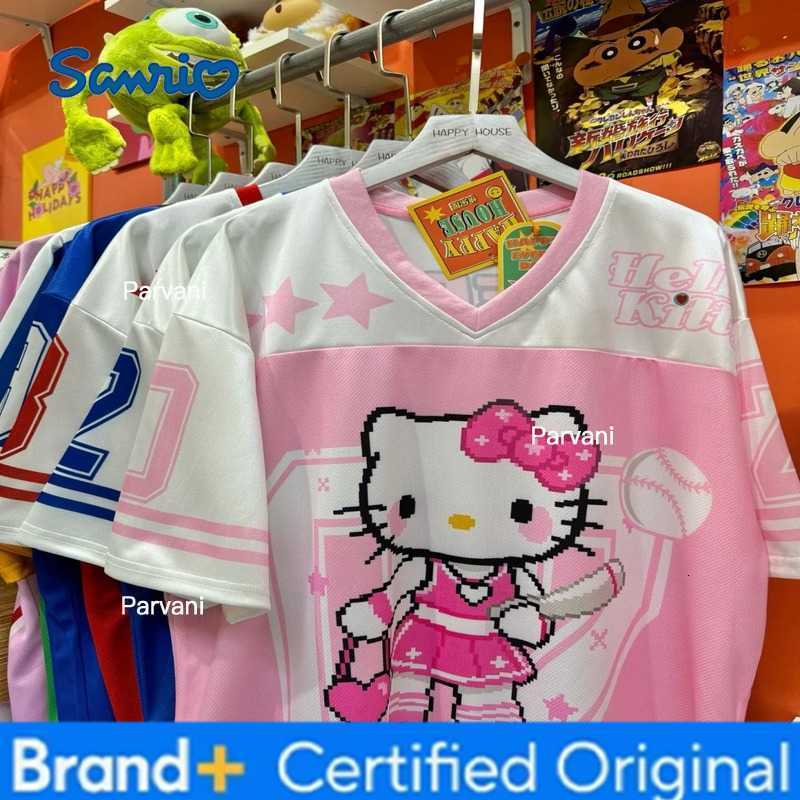 Sanrio 2026 Hello Kitty Tshirt Cartoon Sportswear Women Men V-neck Loose Casual Lightweight Breathable Streetwear Beach Tops H260228