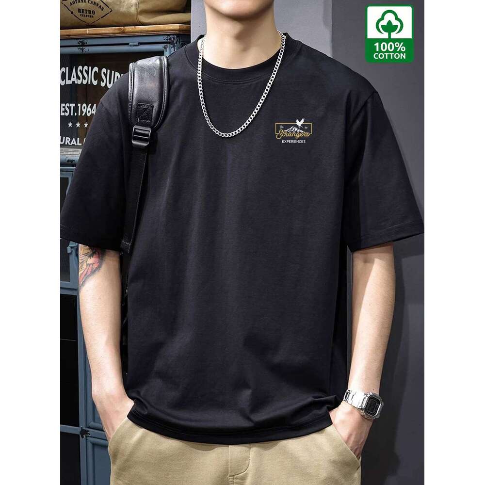Men'S Casual100% Cotton T-Shirt with Alphabet Print, Crew Neck, Short Sleeve, Regular Fit - Offset Print Comfort Tee C260228 - view 3