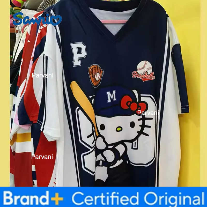 Sanrio Hello Kitty Tshirt Cartoon Sportswear Women Men Girl Boy V-neck Plus Size Casual Lightweight Breathable Streetwear Beach Tops H260228