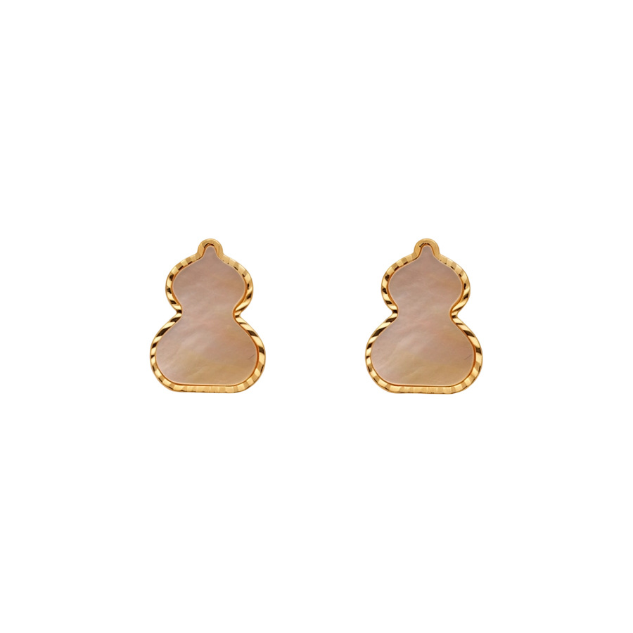 14K real gold plated silver needle gourd-shaped mother-of-pearl earrings, new Chinese style, simple and versatile, light luxury niche earrings for wom - view 8