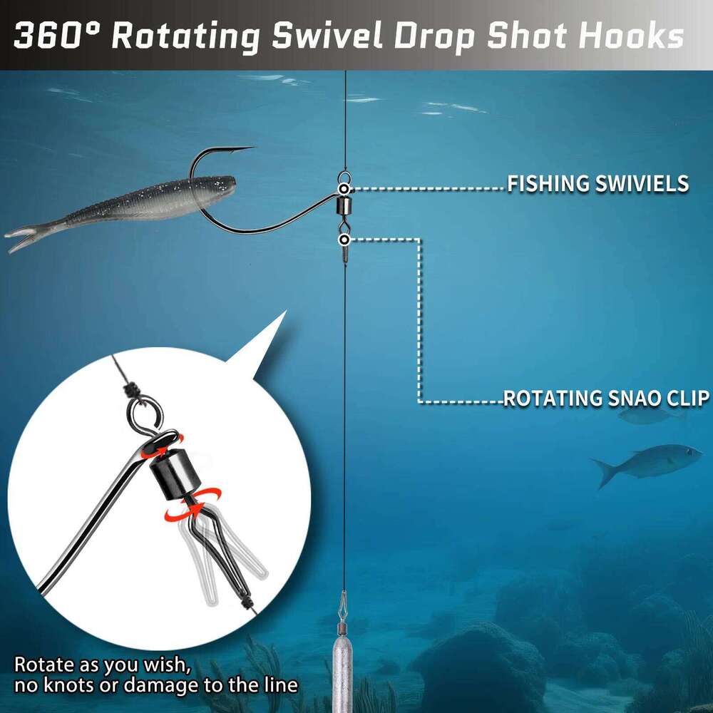 FishTrip Drop Shot with Barrel Snap 30pcs Fishing Swivel In-line DropShot Rig Soft Lure Worm Hook for Carp Bass Z260228