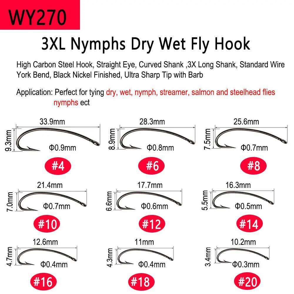 Bimoo 50pcs High Carbon Steel Barbed Hook for Tying Dry Wet Caddis Fly Nymph Streamer Emerger Pupa Trout Z260228