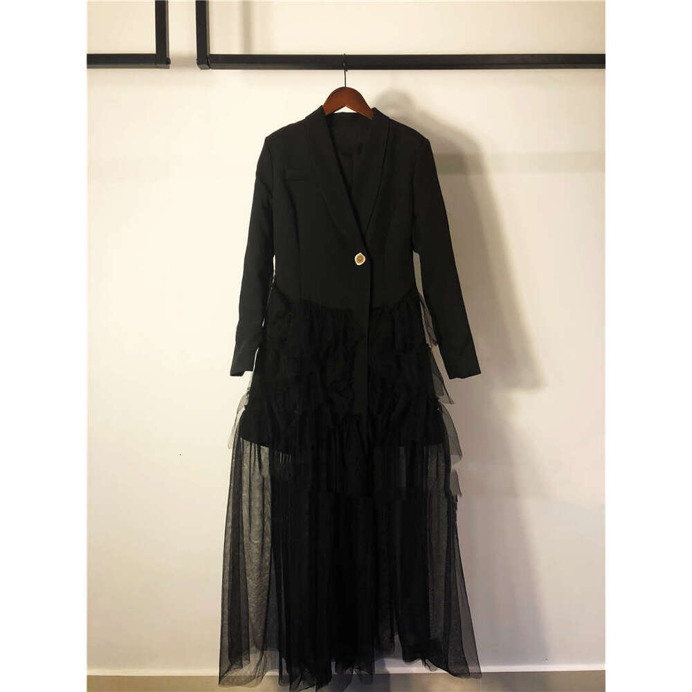 2026 Spring New Goddess Style Suit Mesh Splicing Long Coat Layered Dress Fashionable and Elegant