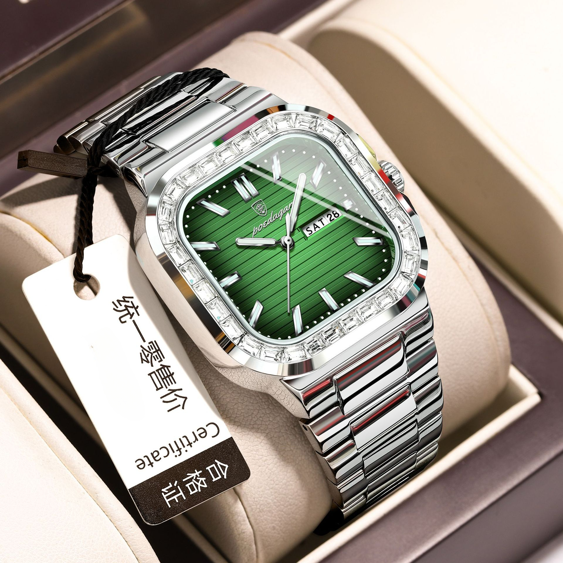 Swiss Designer Watch Brand Diamond Inlaid Men's Watch New Luxury Watch Dual Calendar Fashion Quartz Watch Steel Strap - view 8