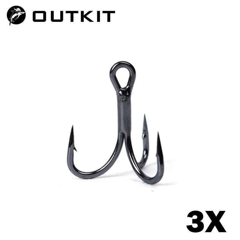 OUTKIT 10pcs 3x 6066 Strong Super Sharp Round Hook Antirust High Carbon Steel 10-18# Sea Treble Hooks Fishing Tackle Z260228