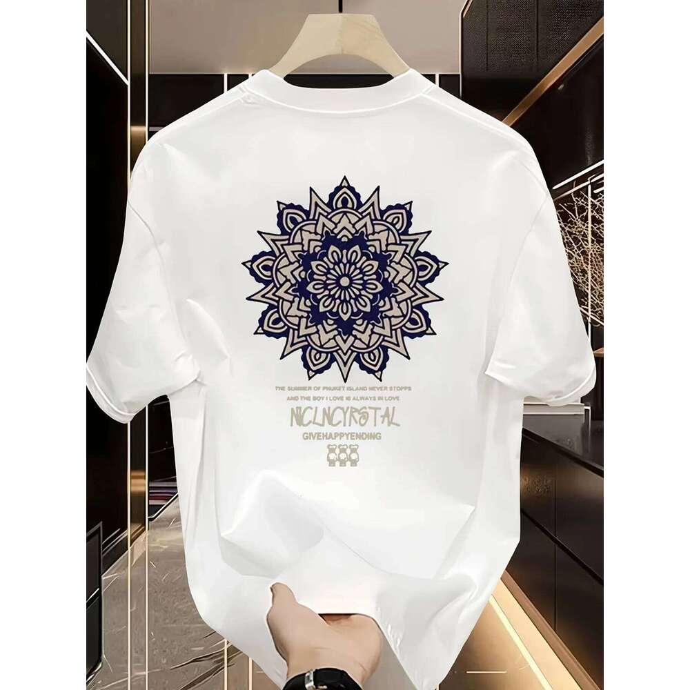Men'S 100% Casual Short-Sleeve T-Shirt with a Round Neck, Trendy Design, Versatile for Summer, Featuring Print Patterns. C260228 - view 3