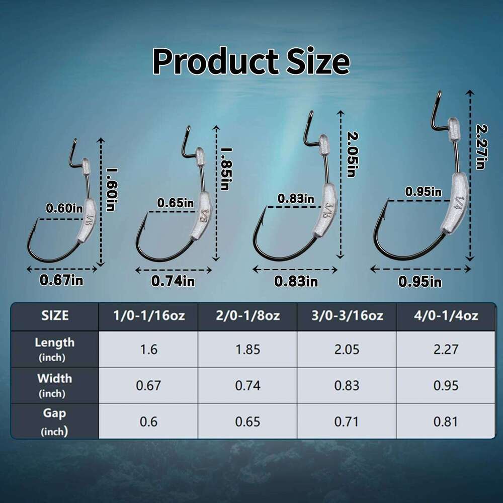 9KM Ewg Weighted 10Pcs for Bass Worm Soft Hook High Strength and Corrosion Resistance Z260228