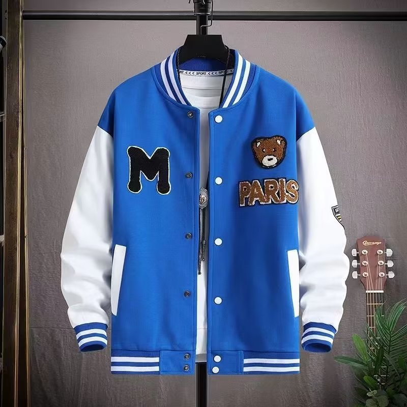 New Spring & Autumn Men's Color - Block Printed Baseball Jacket, Casual Sportswear for Students & Team Uniform