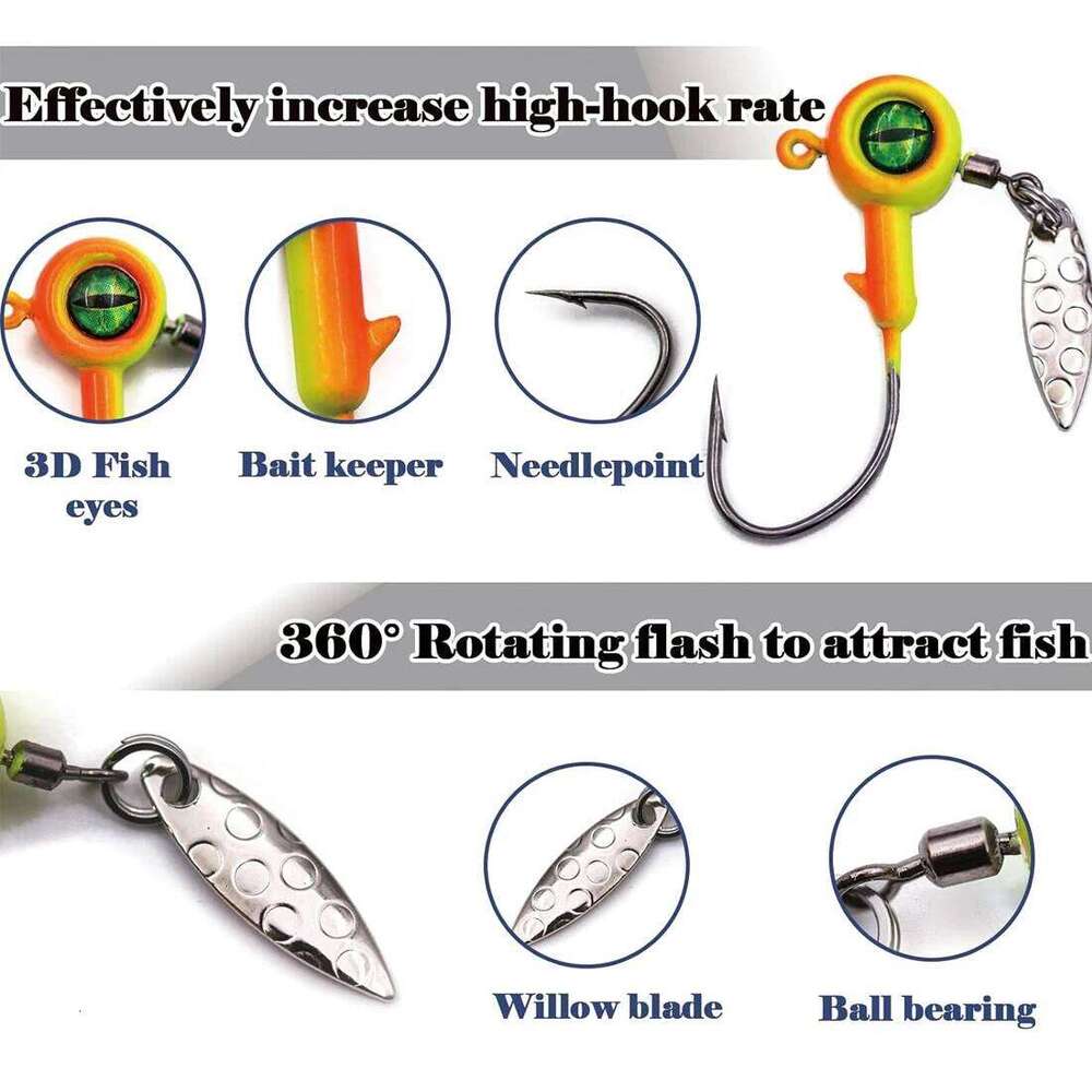 FishTrip 5Pcs Jig Heads Hooks Spinner, Underspin Crappie with Willow Blade for Saltwater Freshwater With Box Z260228
