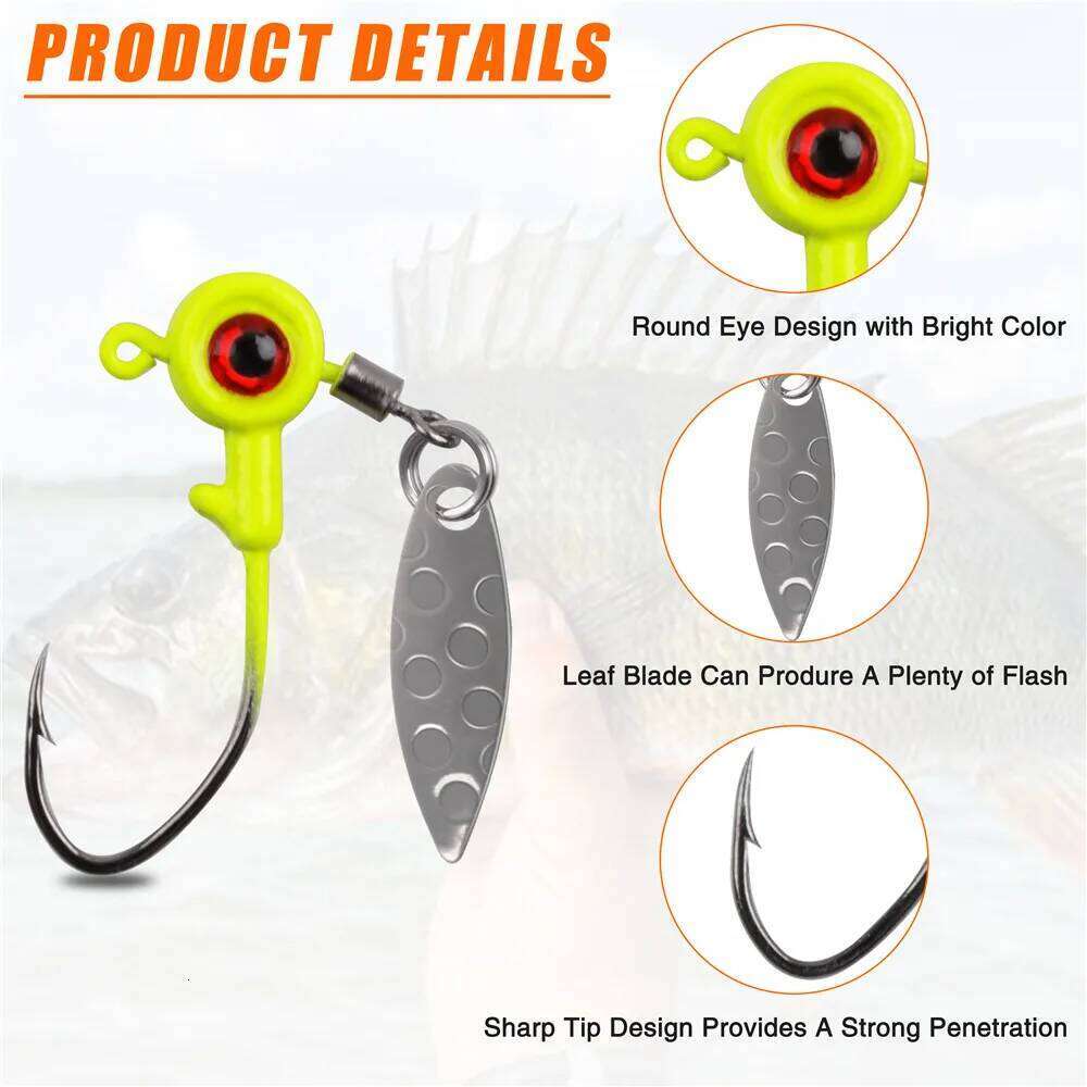 10Pcs Heads Underspin Spinner Blade 3D Eyes Painted Lure Crappie Jig hooks for Bass Walleye Trout Fishing Z260228