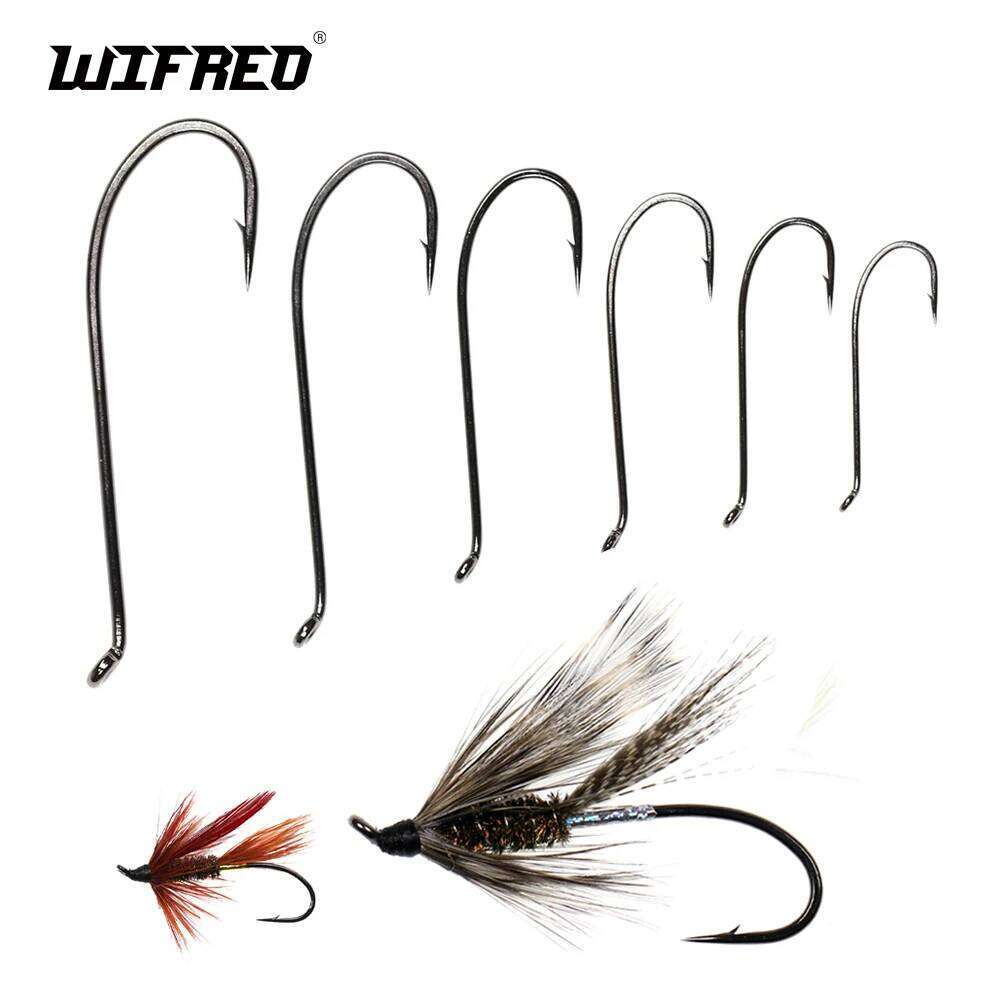 WIFREO 30pcs High Carbon Steel Fly Tying Up-turned Eye 2X Long Shank Black Nickle Salmon/Steel Head Flies and Nymph Hook Z260228