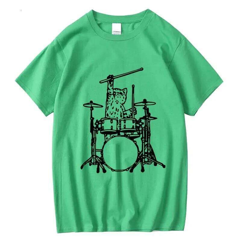 Summer Men's High Quality 100% Cotton Funny Music Cat Print Loose O-neck T Shirt for Men Short Sleeve T-shirt Male Tops C260228 - view 6