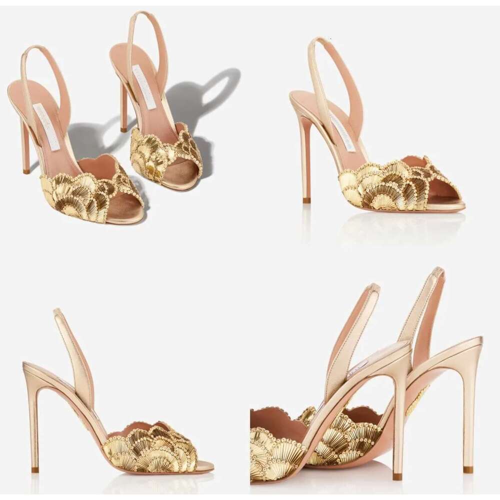 Womens aquazzurra heel Sandal leather slipper Designer shoe wed dress bride Sliders crystal Stiletto Kitten heel sandale slingback Pump Luxury high heel sandals
