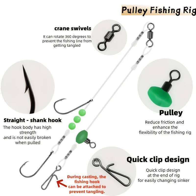 Pre-Tied Pulley Rigs Surf Fishing - Ready for Flounder, Whiting, Bass | Heavy Duty Nylon, Multiple Sizes Z260228